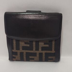 Fendi Black Brown Bifold Wallet Zucca FF Monogram